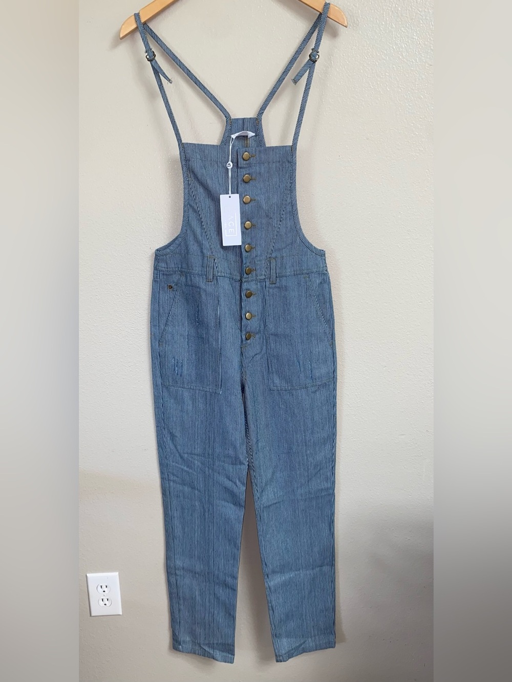 NWT Sage the Label Hickory Stripe Button Front Overalls Jumpsuit XS